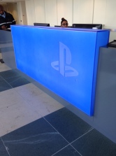 The Playstation Logo was carved into frosted blue plexiglass.